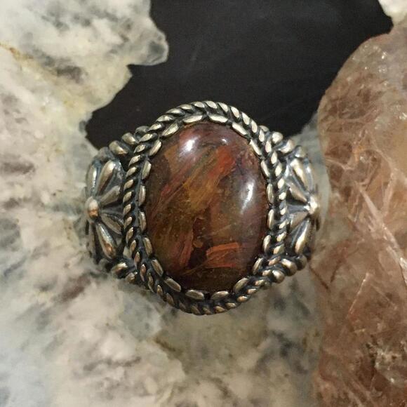 Carolyn Pollack Vintage Sterling Oval Brown Agate Decorated Ring For Women - Picture 4 of 10